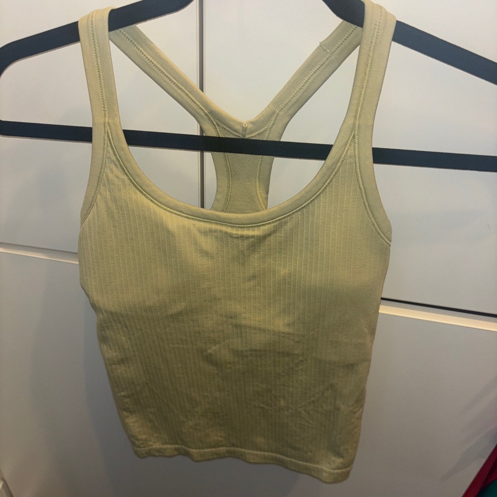 Lulu Ribbed Racerback Tank Top in Olive